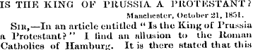 IS THE KING OV PltUSSIA A PROTESTANT? Ma...