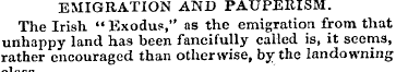 EMIGRATION AND PAUPERISM. The Irish " Ex...