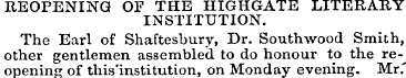 REOPENING OF THE HIGHGATE LITERARY INSTI...