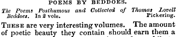 POEMS BY BEDDOES. The Poems Posthumous a...