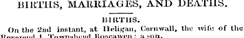 BIRTHS, MARRIAGES, AND DEATHS. BIRTHS. O...