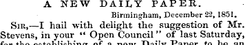 A NEW DAILY PAPER. Birmingham, December ...