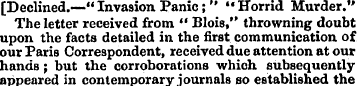 [Declined.—"Invasion Panic; "Horrid Murd...