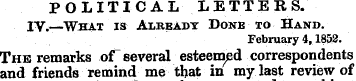 POLITICAL LETTERS. IY.—What is Already D...