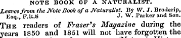 NOTE BOOK OF A NATURALIST. Leaves from t...