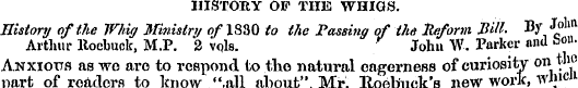 HISTORY OF THE WHIGS. History of the Whi...