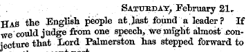 Saturday, February 21, Has the English p...