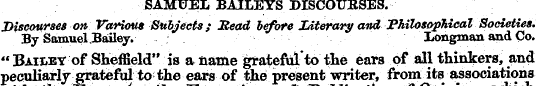 SAMUEL BAILEYS DISCOURSES. Discourses on...