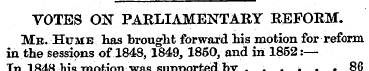 VOTES ON PARLIAMENTARY REFORM. Mb. Hume ...