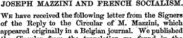 JOSEPH MAZZINI AND FRENCH SOCIALISM We h...