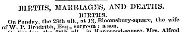 BIRTHS, MARRIAGES, AND DEATHS. MIRTHS. O...