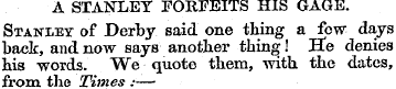 A STANLEY FORFEITS HIS GAGE. Stanley of ...