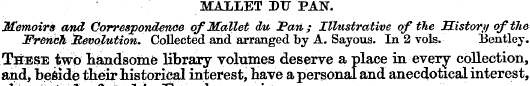 MALLET 3>TT PAN. Memoirs and Corresponde...