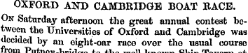 OXFORD AND CAMBRIDGE BOAT RACE. On Satur...