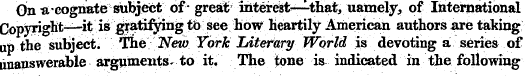 On «, cognate subject of- great interest...