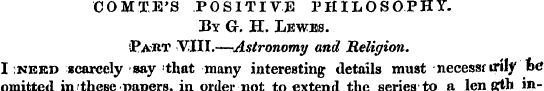 COMXE'S POSITIVE PHILOSOPHY. By G. H. Le...