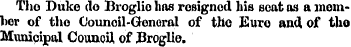 Tho Duke do Broglio has resigned his sca...