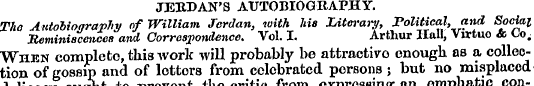 JERDAN'S AUTOBIOGRAPHY. The Autohioqraph...