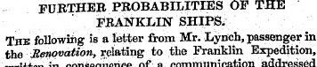 FUBTHEB PROBABILITIES OF THE FRANKLIN SH...
