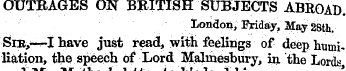 OUTRAGES ON BRITISH SUBJECTS ABROAD Lond...