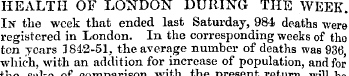 HEALTH OF LONDON DURING THE WEEK. In the...