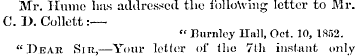 Mr. Hume lms addressed tlio following le...