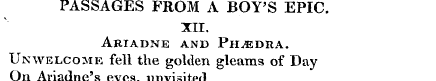 PASSAGES FROM A BOY'S EPIC. XII. Ariadne...