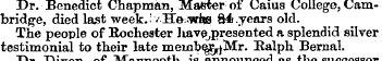 Dr. Benedict Chapman, Mafeter of Cams Co...
