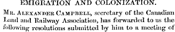 EMIGRATION AND COLONIZATION. Mk. Alexand...