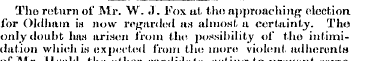 Tho return of. Mr. W. .). Fox ut tho app...