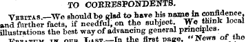 TO CORRESPONDENTS. Vkbitas.—We Bhouldbe ...