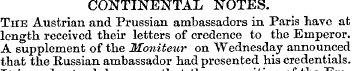 CONTINENTAL NOTES. The Austrian and Prus...
