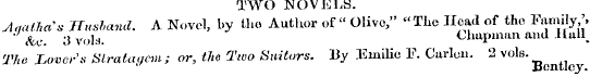 TWO NOVELS. AqathtCs TImhand. A Novel, b...