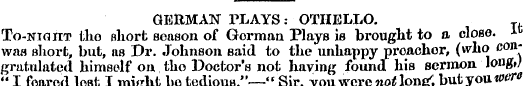 GERMAN PLAYS : OTHELLO. T To-night tho s...