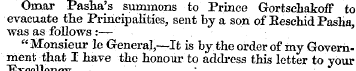 Omar Pasha's summons to Prince Gortsehak...