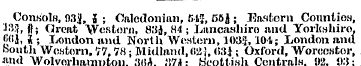 Consols, 03J, i ; Caledonian, 645, 654 ;...