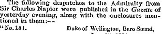 The following despntches to tho Admiralt...