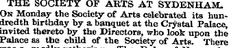 THE SOCIETY OF ARTS AT SYDENHAM. On Mond...