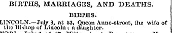 BHITHS, MARRIAGES, AND DEATHS. BIRTHS. L...