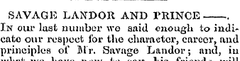SAVAGE LANDOR AND PRINCE In our last num...
