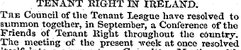 TENANT RIGHT EST IRELAND. The Council of...