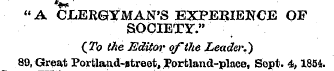 " A CLERGYMAN'S EXPERIENCE OF SOCIETY." ...