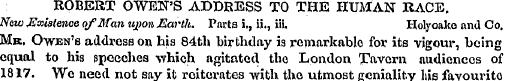 ROBERT OWEN'S ADDRESS TO THE HUMAN RACE,...