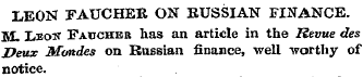 LEON FAUCHER ON RUSSIAN FINANCE. M. I.BO...