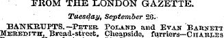 FROM THE LONDON GAZETTE. Tuesday, Septem...