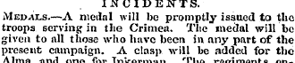 INCIDENTS. Medals.—A medal will be promp...