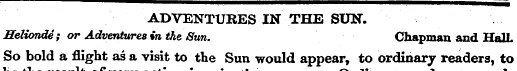 ADVENTURES IN THE SUN. Helionde; or Adve...