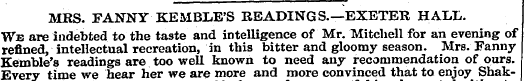 MRS. FANNY KEMBLE'S READINGS.—EXETER HAL...