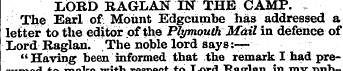 LORD BAGLAN IN THE CAMP. The Earl of Mou...