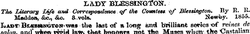 LADY BLESSINGTON. The- Literary Iitfe an...